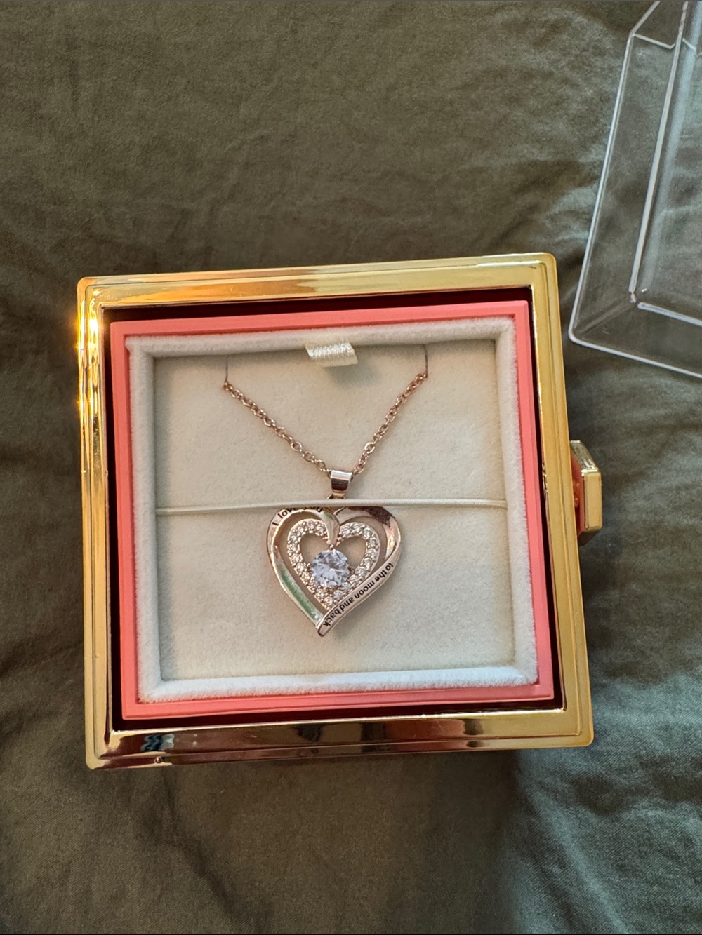 Rose Gold Heart Pendant Necklace with Cubic Zirconia